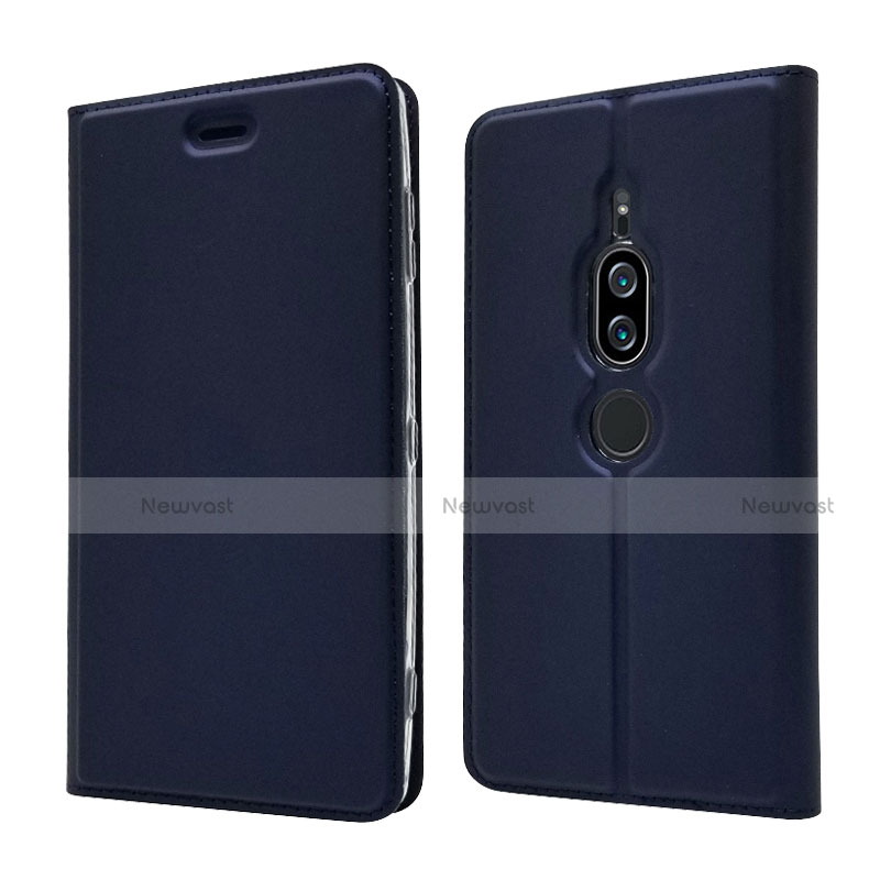 Leather Case Stands Flip Cover L03 Holder for Sony Xperia XZ2 Premium Blue