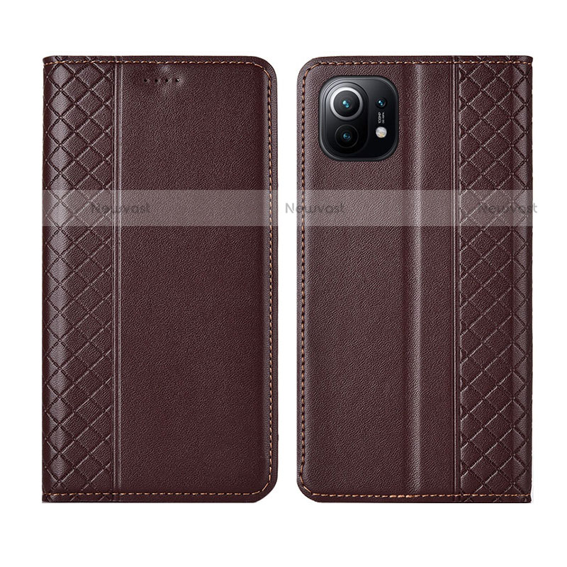 Leather Case Stands Flip Cover L03 Holder for Xiaomi Mi 11 Lite 4G Brown