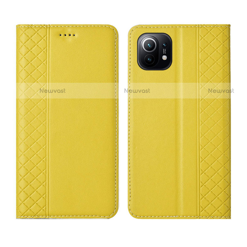 Leather Case Stands Flip Cover L03 Holder for Xiaomi Mi 11 Lite 4G Yellow