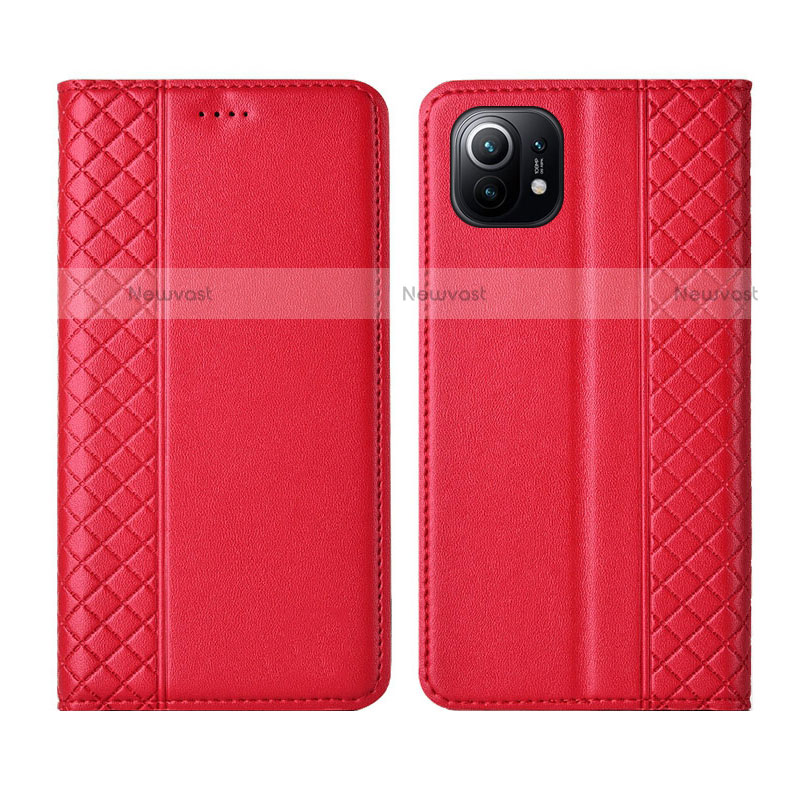 Leather Case Stands Flip Cover L03 Holder for Xiaomi Mi 11 Lite 5G NE Red