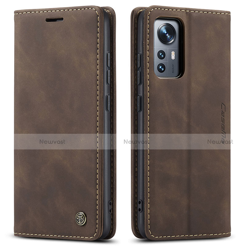 Leather Case Stands Flip Cover L03 Holder for Xiaomi Mi 12 5G Brown