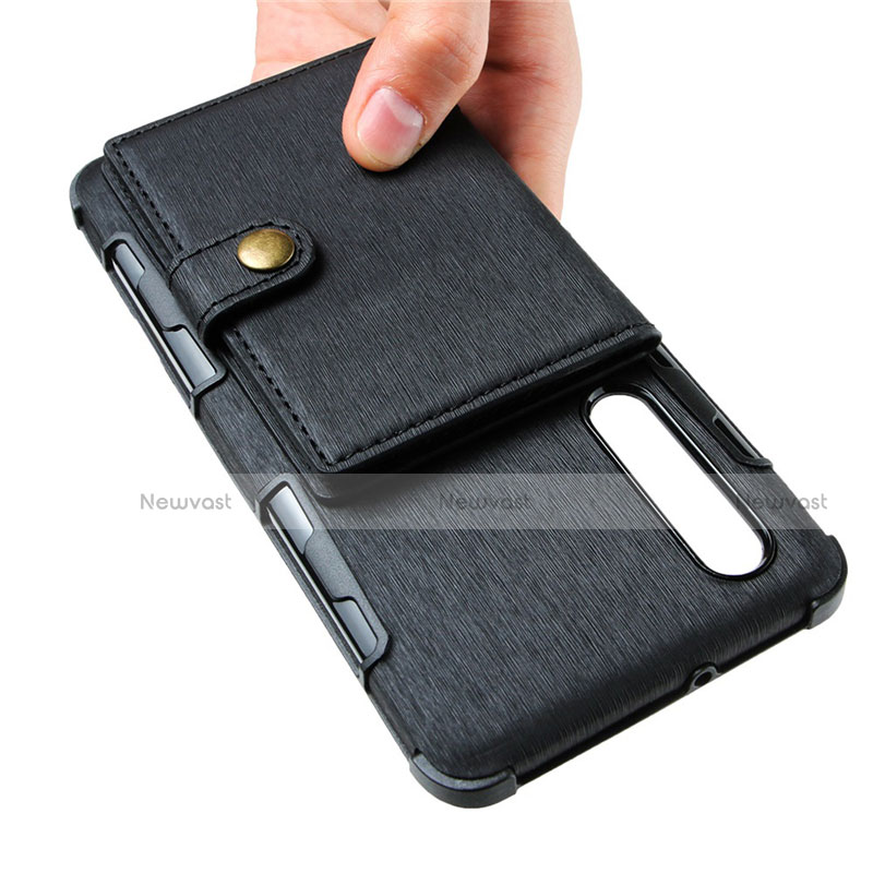 Leather Case Stands Flip Cover L04 for Huawei P30 Black