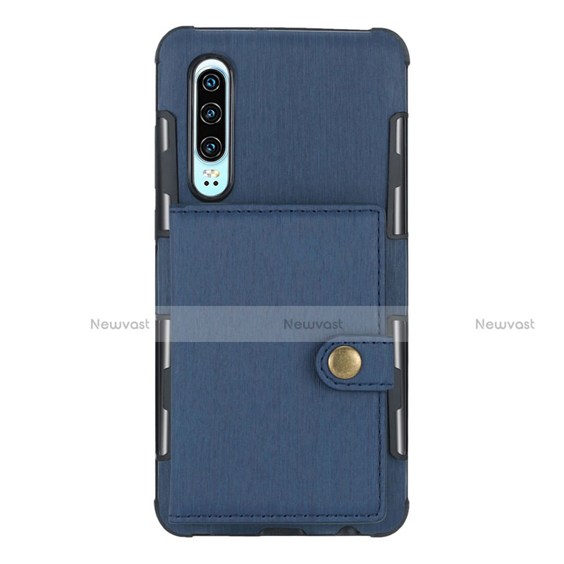 Leather Case Stands Flip Cover L04 for Huawei P30 Blue