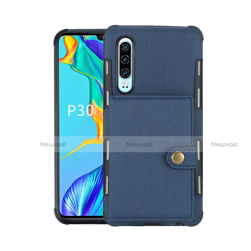 Leather Case Stands Flip Cover L04 for Huawei P30 Blue