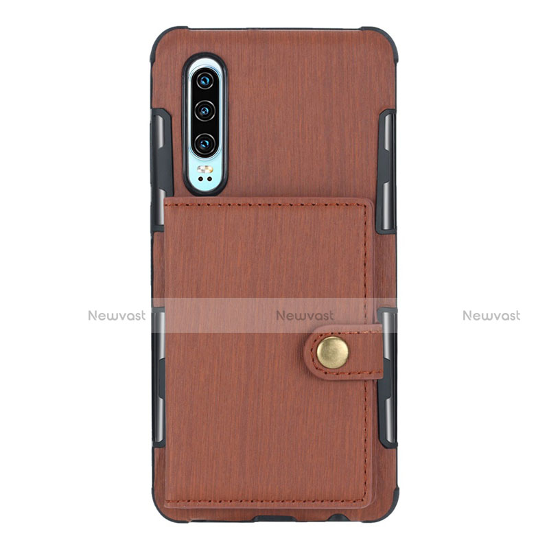 Leather Case Stands Flip Cover L04 for Huawei P30 Brown