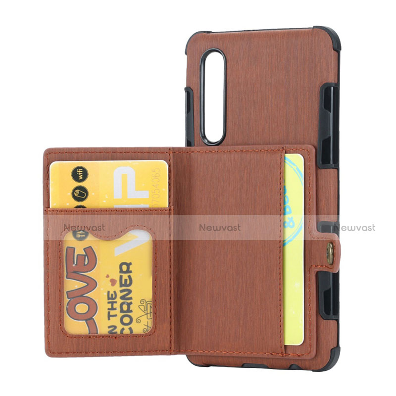 Leather Case Stands Flip Cover L04 for Huawei P30 Brown