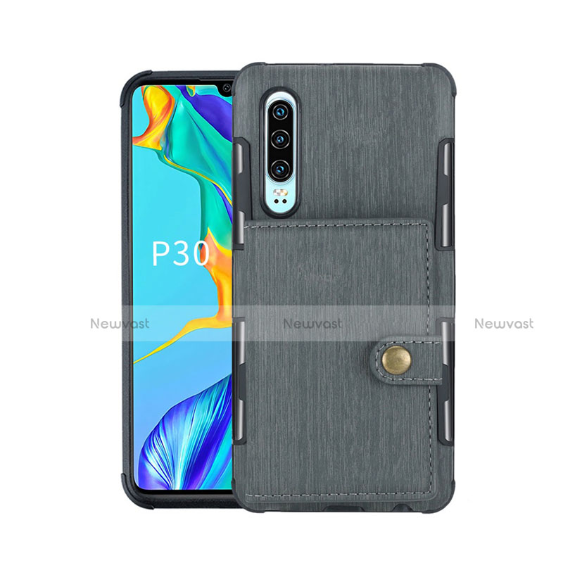 Leather Case Stands Flip Cover L04 for Huawei P30 Dark Gray