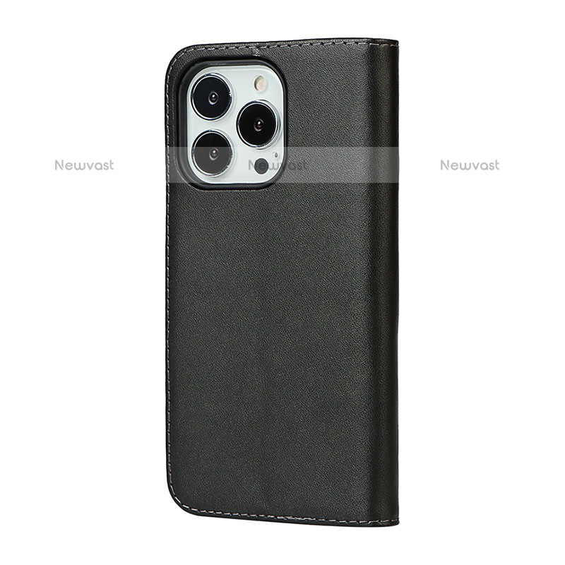 Leather Case Stands Flip Cover L04 Holder for Apple iPhone 14 Pro Black