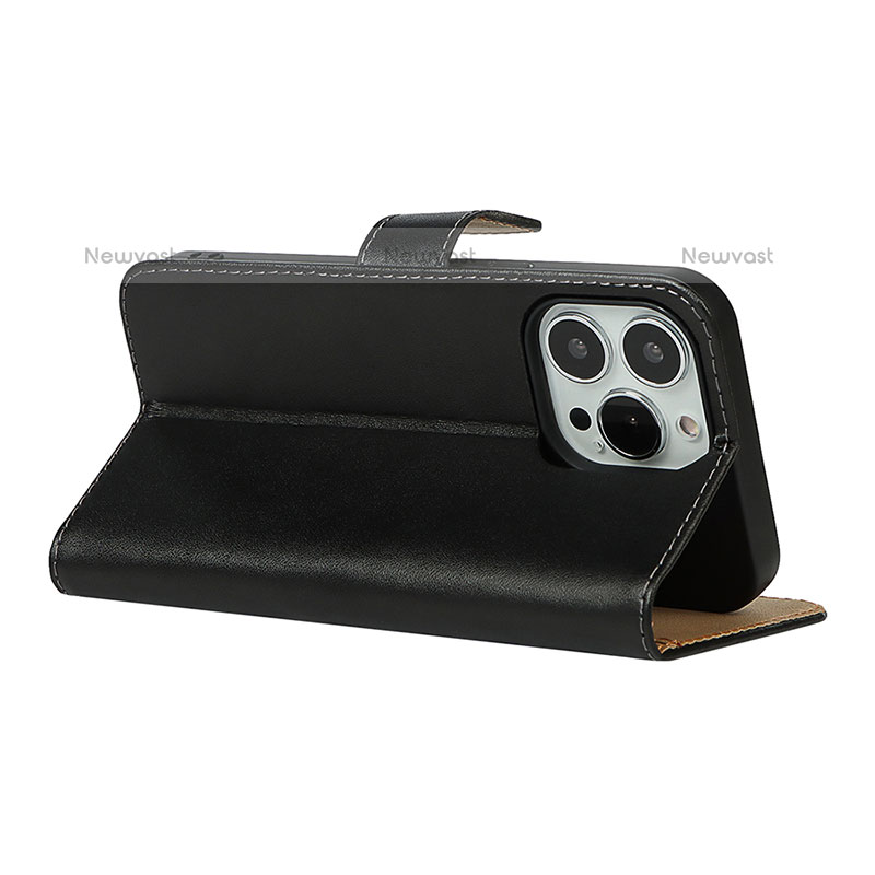 Leather Case Stands Flip Cover L04 Holder for Apple iPhone 14 Pro Black