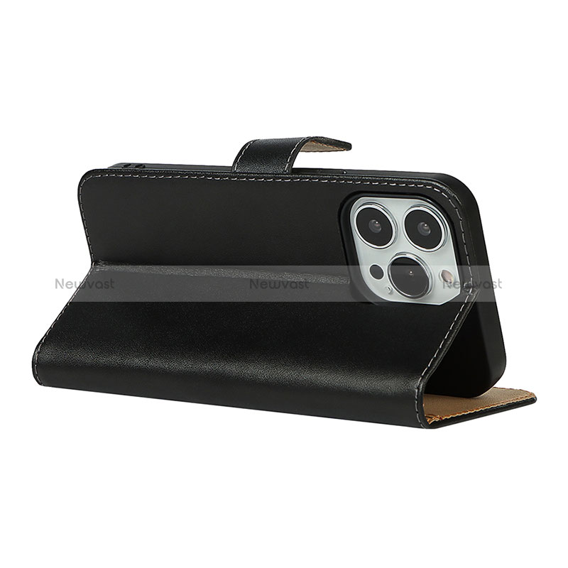 Leather Case Stands Flip Cover L04 Holder for Apple iPhone 14 Pro Max Black