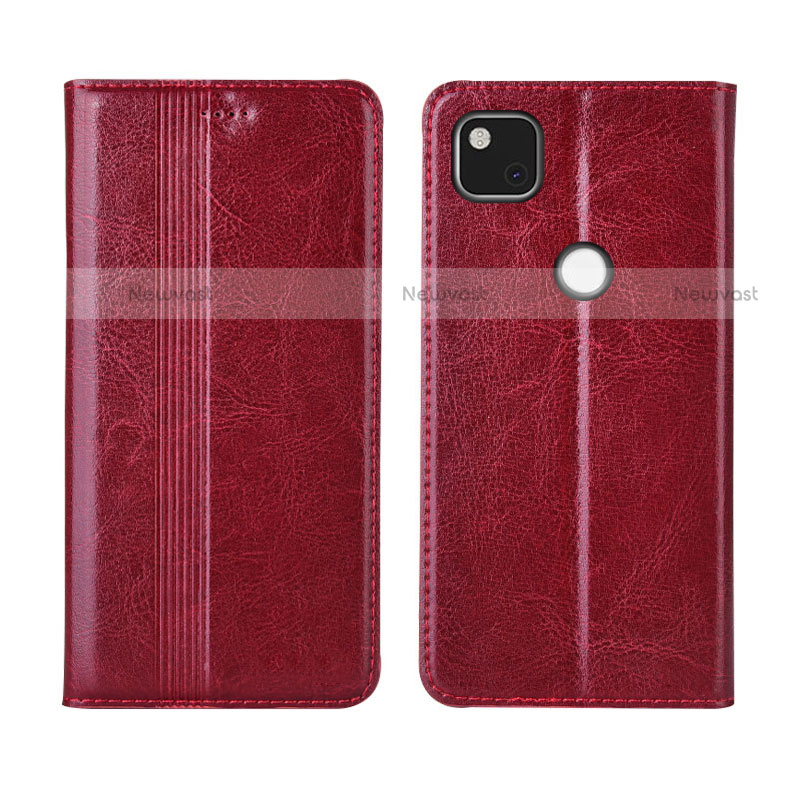 Leather Case Stands Flip Cover L04 Holder for Google Pixel 4a Red Wine