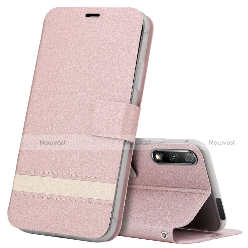 Leather Case Stands Flip Cover L04 Holder for Huawei Honor 9X Rose Gold