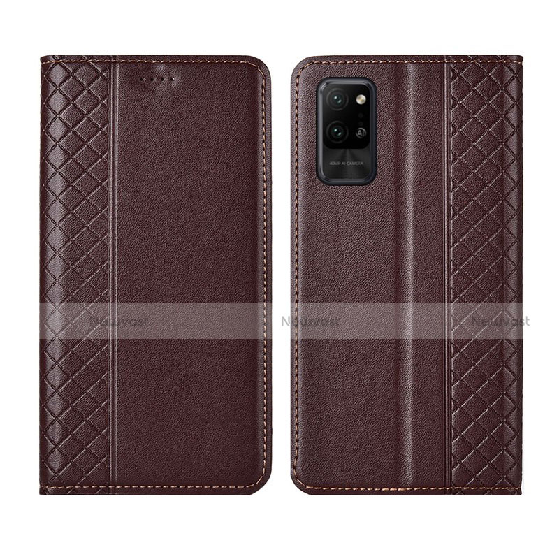 Leather Case Stands Flip Cover L04 Holder for Huawei Honor Play4 Pro 5G Brown