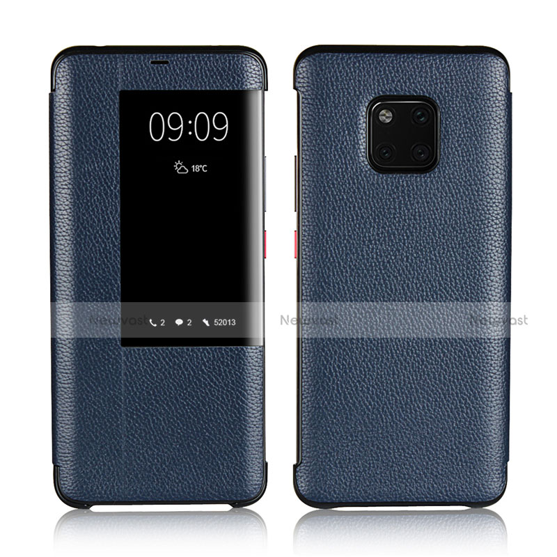 Leather Case Stands Flip Cover L04 Holder for Huawei Mate 20 Pro Blue