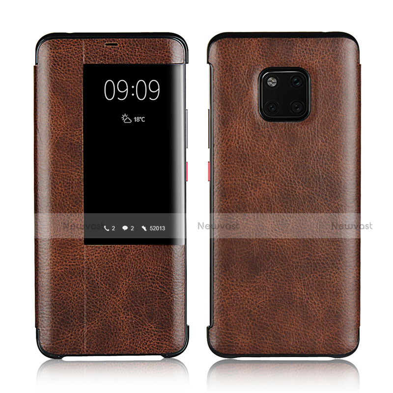 Leather Case Stands Flip Cover L04 Holder for Huawei Mate 20 Pro Brown