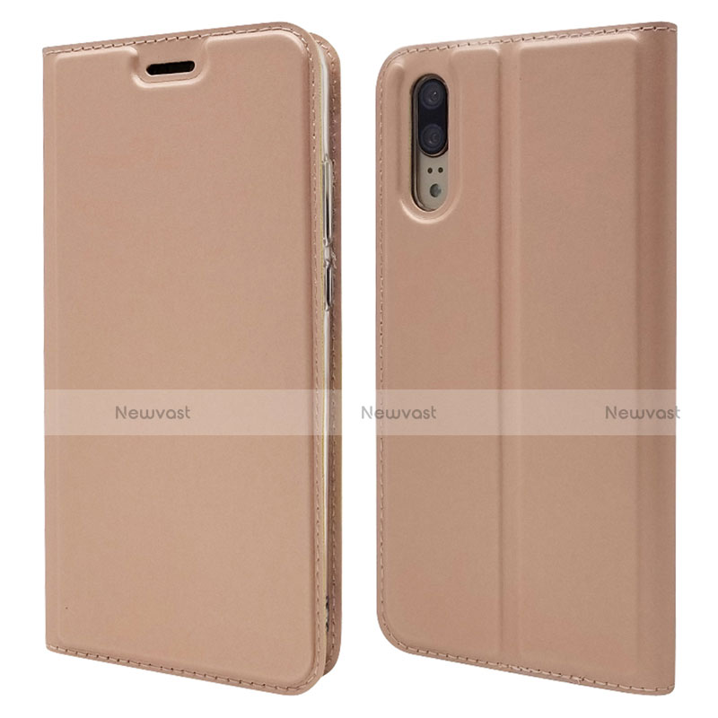 Leather Case Stands Flip Cover L04 Holder for Huawei P20 Rose Gold