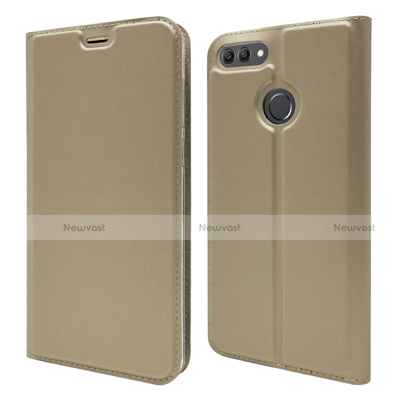 Leather Case Stands Flip Cover L04 Holder for Huawei Y9 (2018) Gold