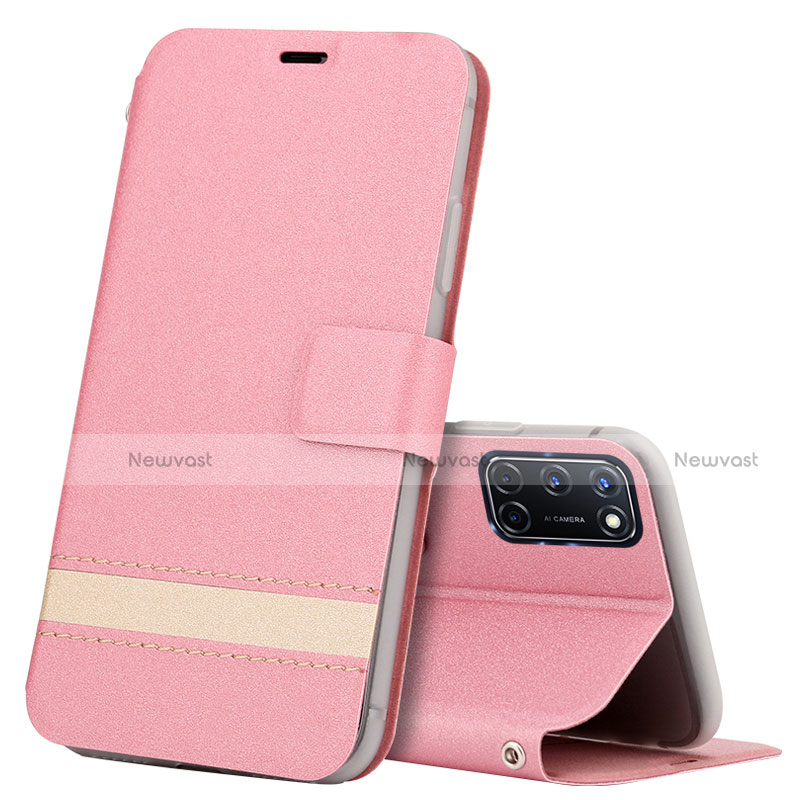 Leather Case Stands Flip Cover L04 Holder for Oppo A52 Pink