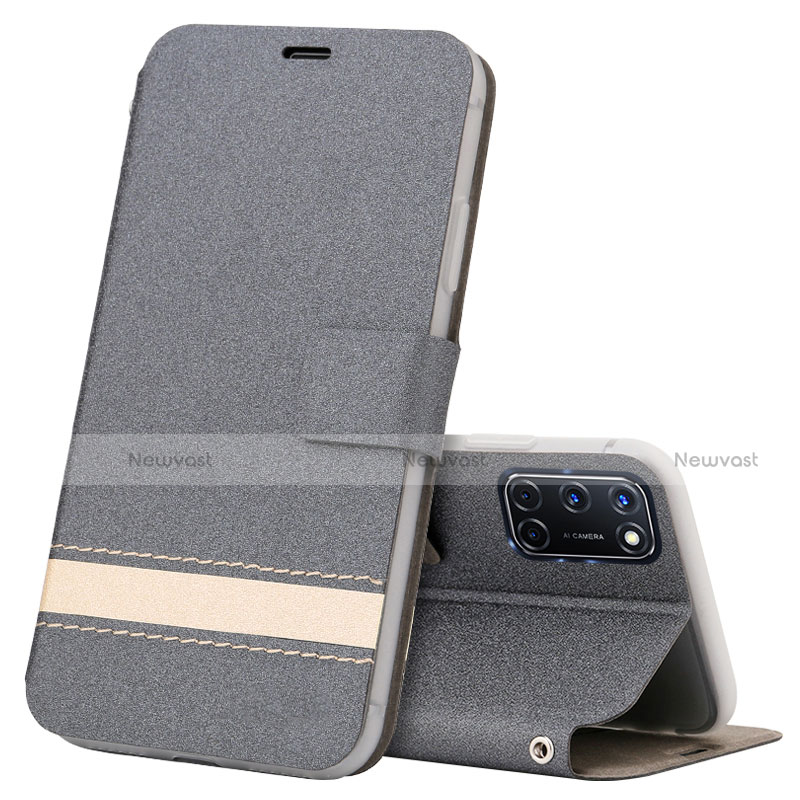 Leather Case Stands Flip Cover L04 Holder for Oppo A72 Gray