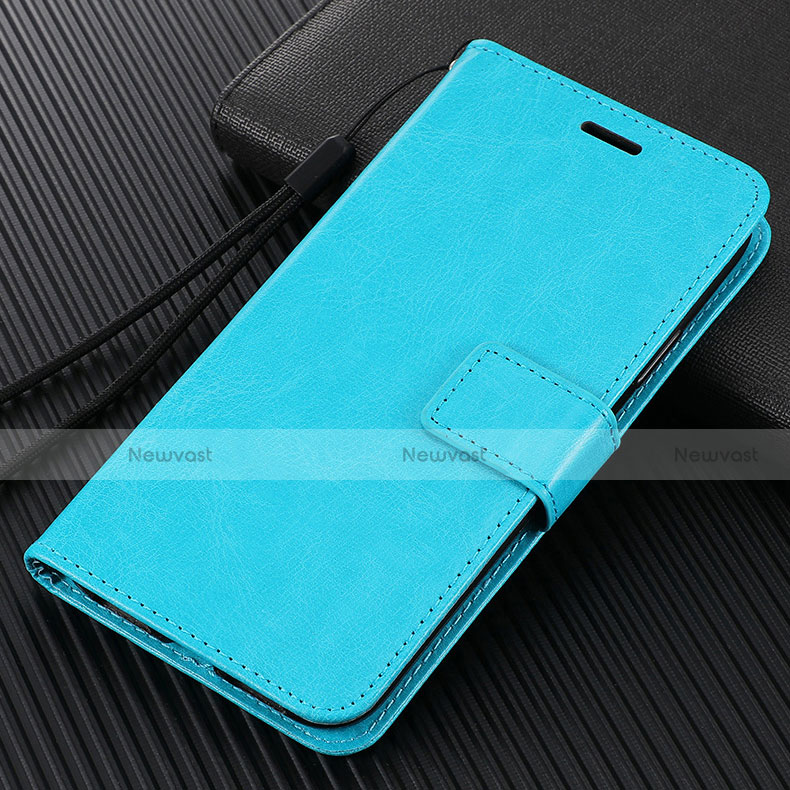 Leather Case Stands Flip Cover L04 Holder for Oppo A92s 5G Sky Blue