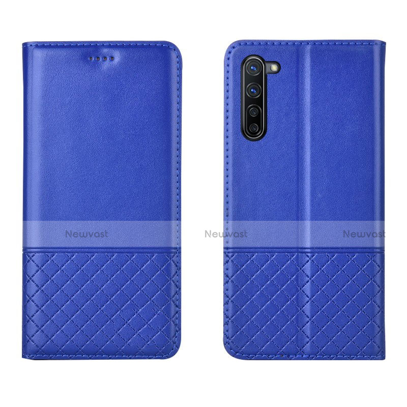 Leather Case Stands Flip Cover L04 Holder for Oppo F15 Blue