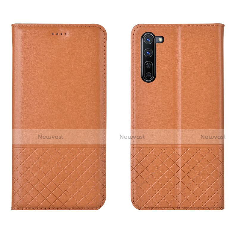 Leather Case Stands Flip Cover L04 Holder for Oppo F15 Orange