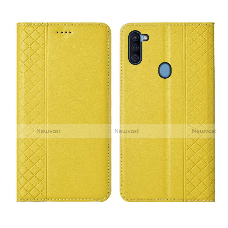 Leather Case Stands Flip Cover L04 Holder for Samsung Galaxy A11 Yellow