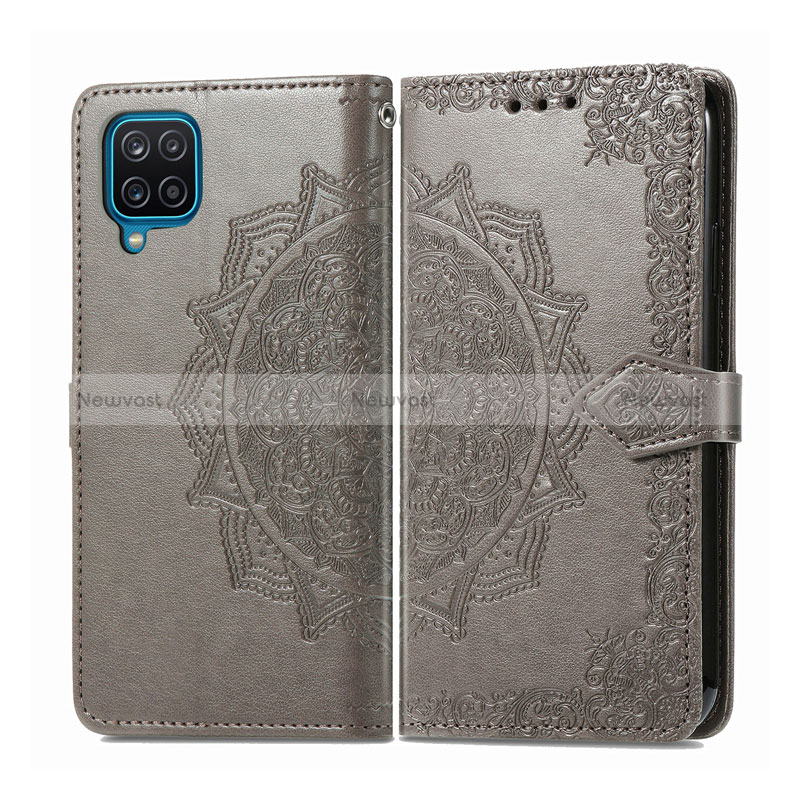 Leather Case Stands Flip Cover L04 Holder for Samsung Galaxy A12 5G Gray