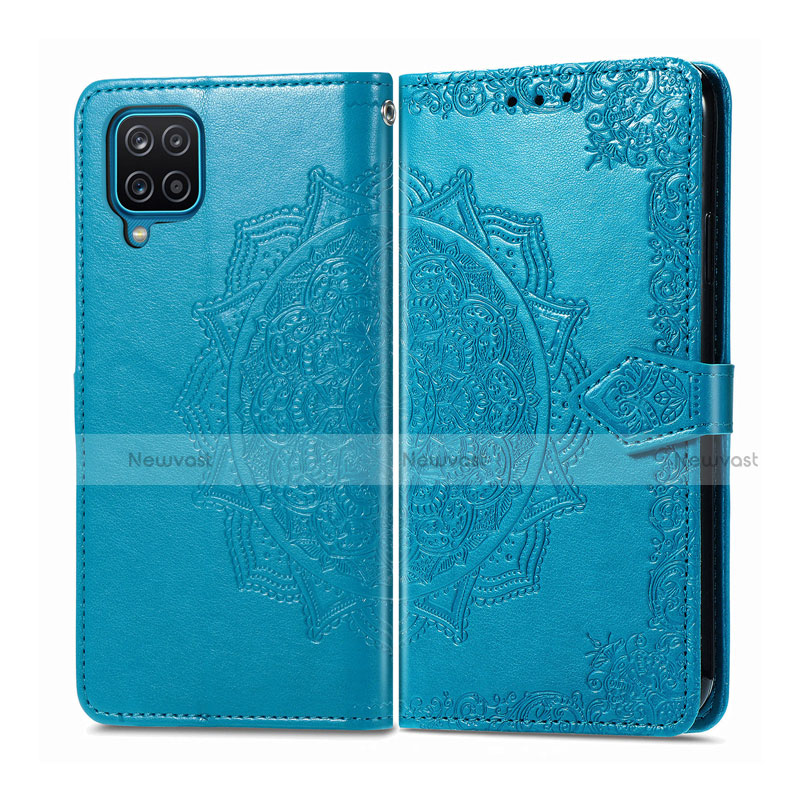 Leather Case Stands Flip Cover L04 Holder for Samsung Galaxy A12 Sky Blue