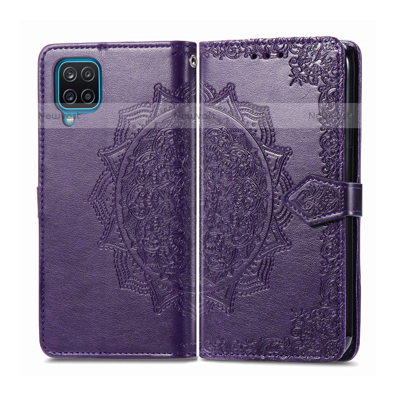 Leather Case Stands Flip Cover L04 Holder for Samsung Galaxy F12 Purple