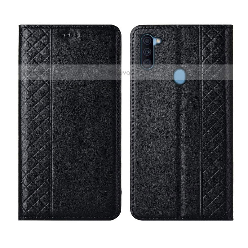 Leather Case Stands Flip Cover L04 Holder for Samsung Galaxy M11 Black