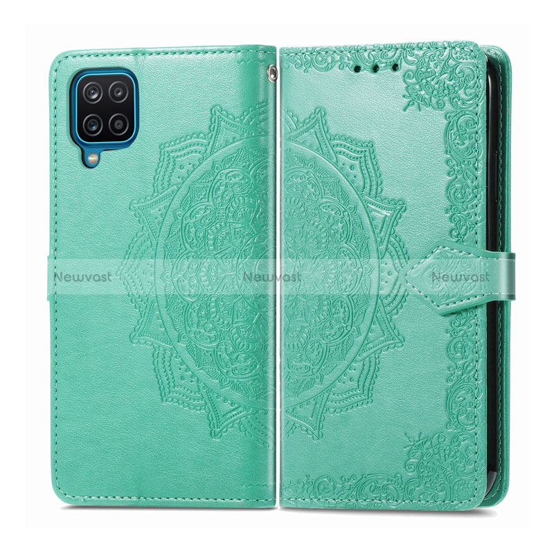 Leather Case Stands Flip Cover L04 Holder for Samsung Galaxy M12 Matcha Green