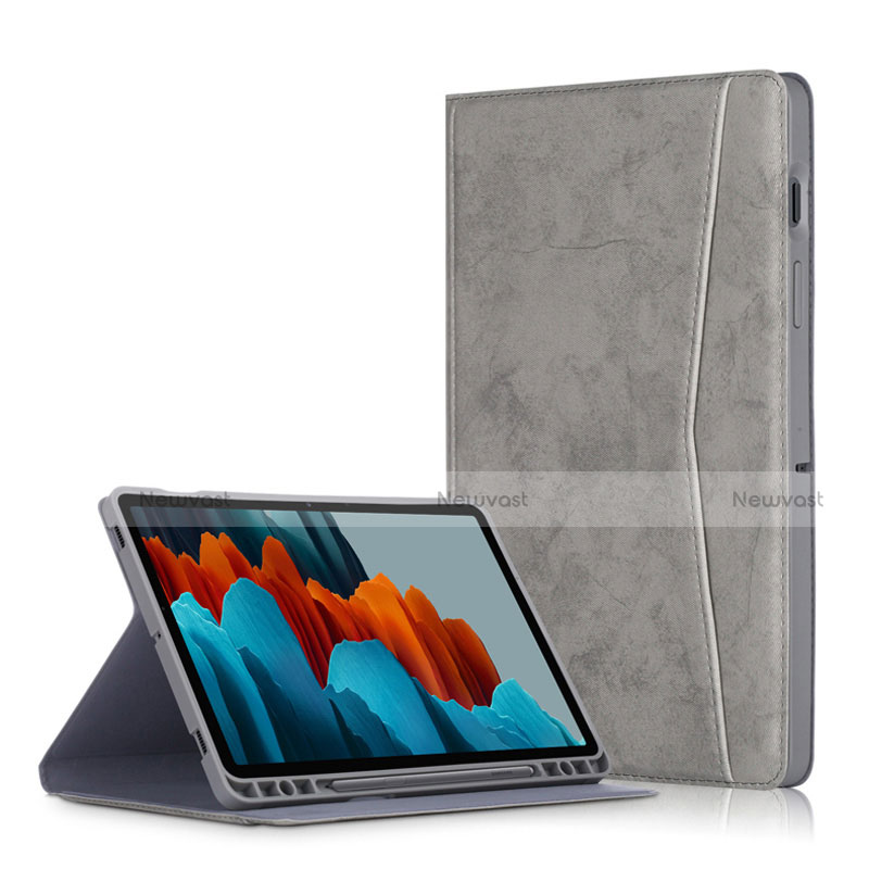 Leather Case Stands Flip Cover L04 Holder for Samsung Galaxy Tab S7 Plus 12.4 Wi-Fi SM-T970 Gray