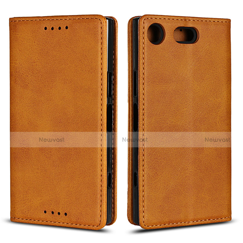 Leather Case Stands Flip Cover L04 Holder for Sony Xperia XZ1 Compact Orange