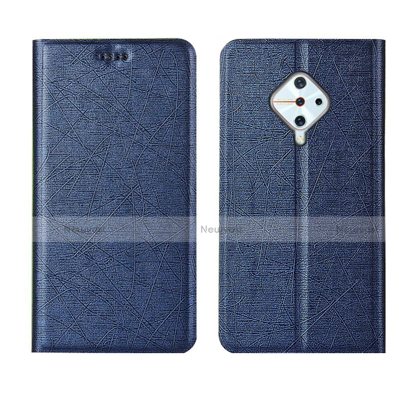 Leather Case Stands Flip Cover L04 Holder for Vivo S1 Pro Blue