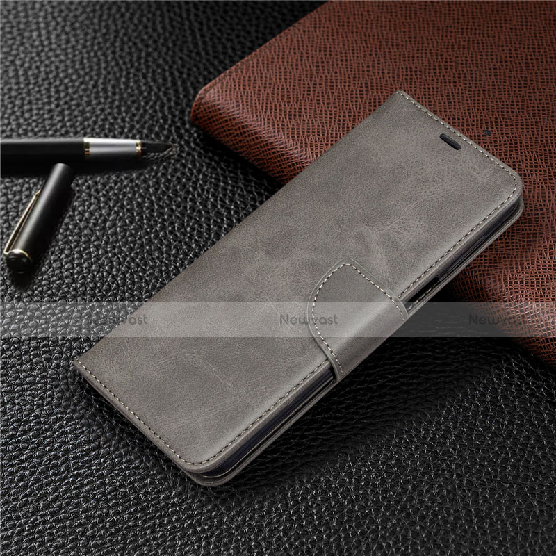 Leather Case Stands Flip Cover L04 Holder for Xiaomi Redmi Note 9S Gray