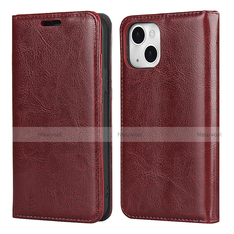 Leather Case Stands Flip Cover L05 Holder for Apple iPhone 13 Red Wine