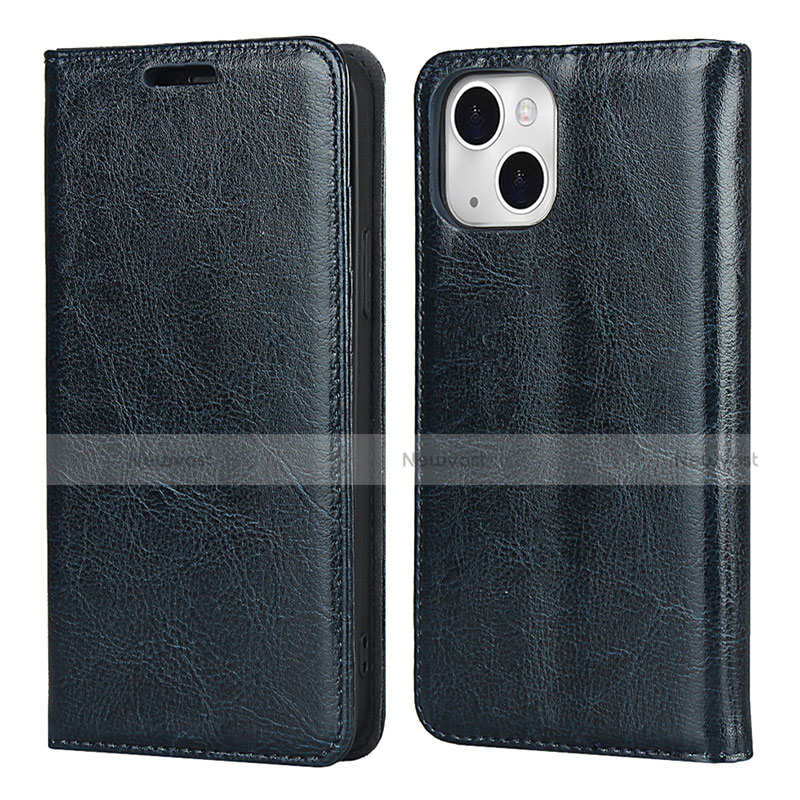 Leather Case Stands Flip Cover L05 Holder for Apple iPhone 14 Plus Navy Blue