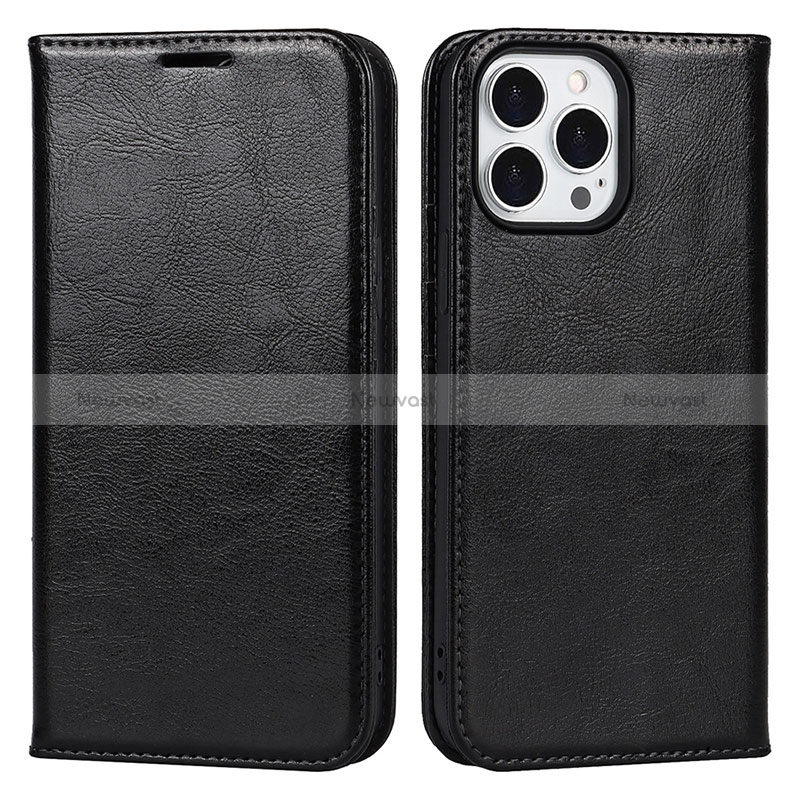 Leather Case Stands Flip Cover L05 Holder for Apple iPhone 14 Pro Black