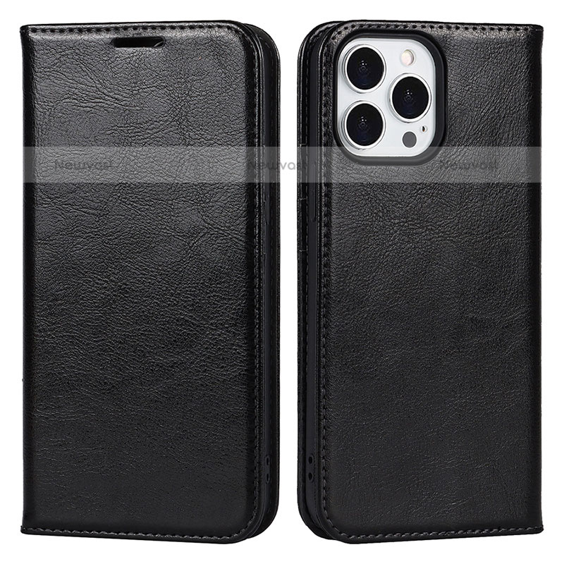 Leather Case Stands Flip Cover L05 Holder for Apple iPhone 15 Pro Black