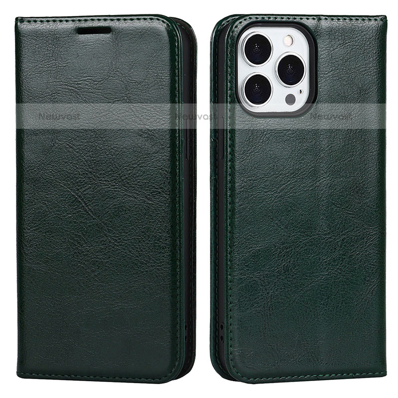 Leather Case Stands Flip Cover L05 Holder for Apple iPhone 15 Pro Max Green