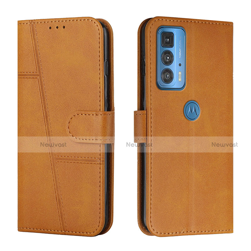 Leather Case Stands Flip Cover L05 Holder for Motorola Moto Edge 20 Pro 5G Light Brown