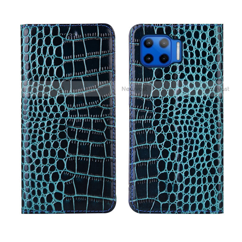 Leather Case Stands Flip Cover L05 Holder for Motorola Moto One 5G Sky Blue