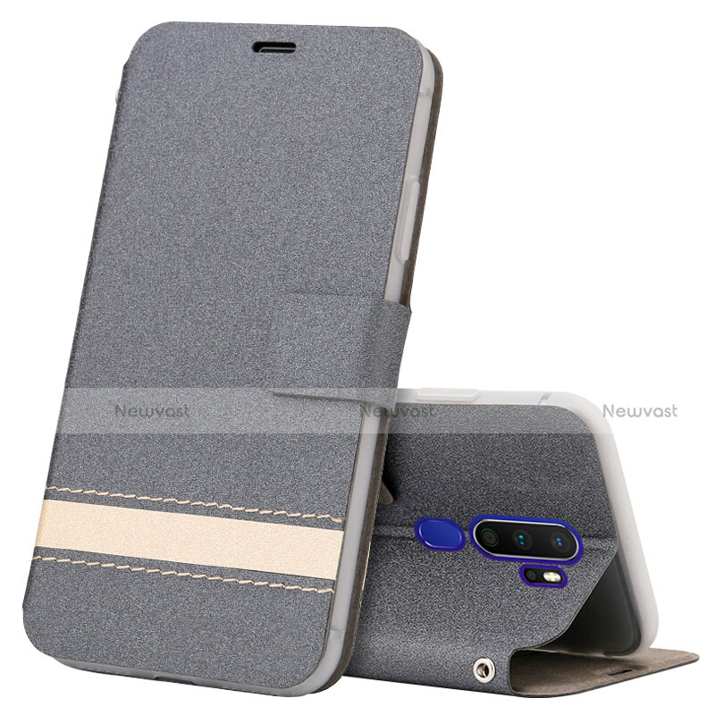 Leather Case Stands Flip Cover L05 Holder for Oppo A11 Gray