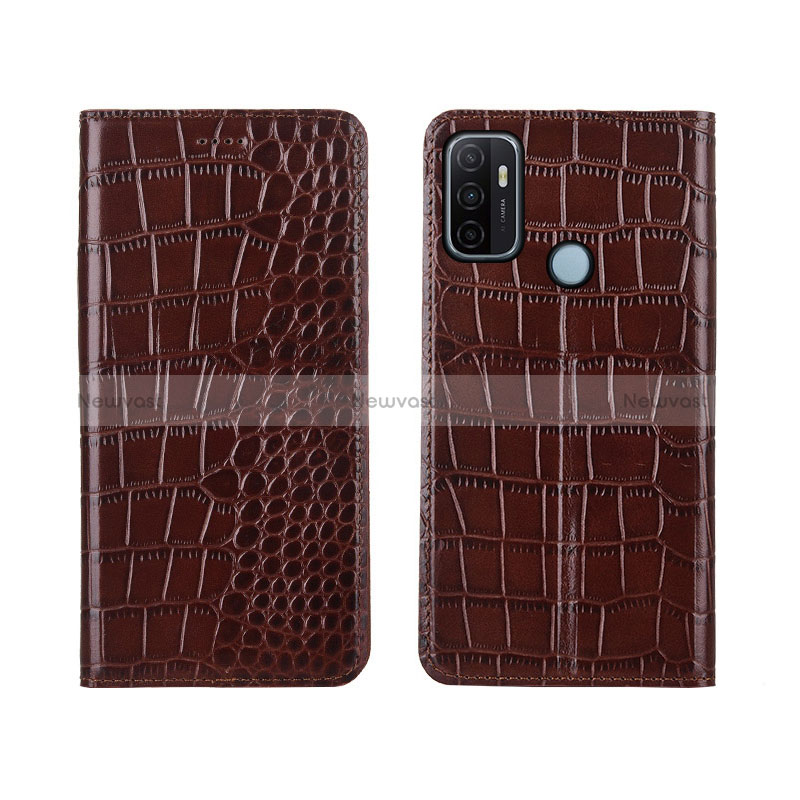 Leather Case Stands Flip Cover L05 Holder for Oppo A11s Brown