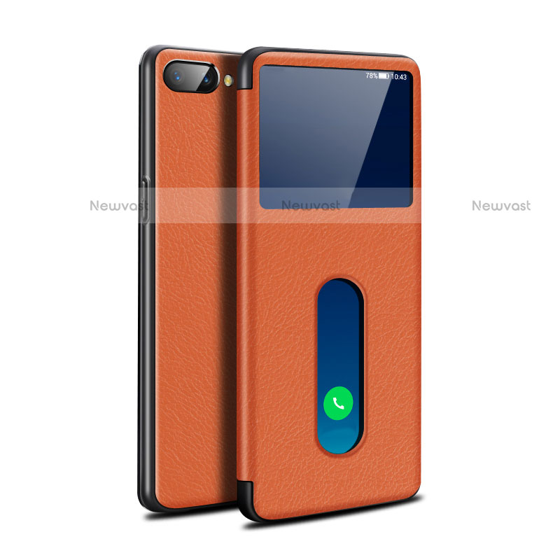 Leather Case Stands Flip Cover L05 Holder for Oppo A12e Orange