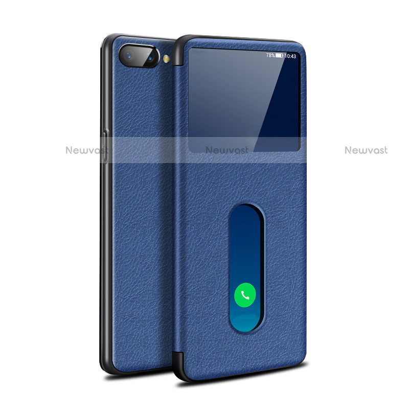 Leather Case Stands Flip Cover L05 Holder for Oppo A5 Blue