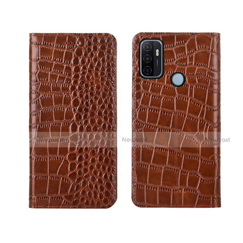 Leather Case Stands Flip Cover L05 Holder for Oppo A53 Light Brown