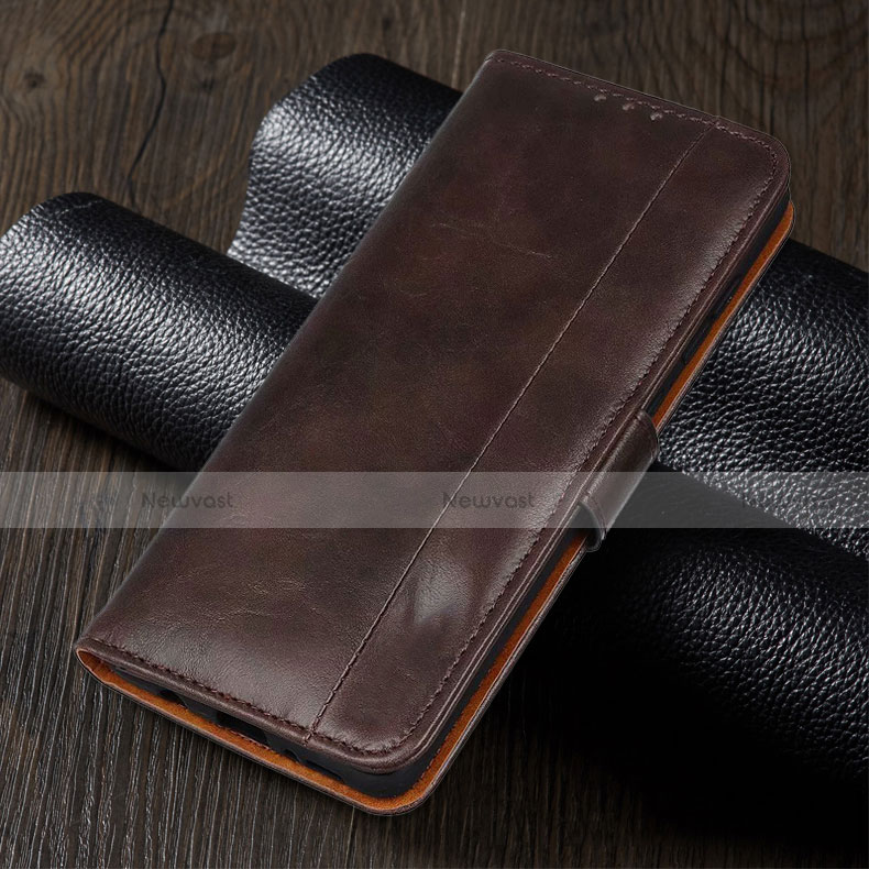 Leather Case Stands Flip Cover L05 Holder for Oppo A92s 5G Brown