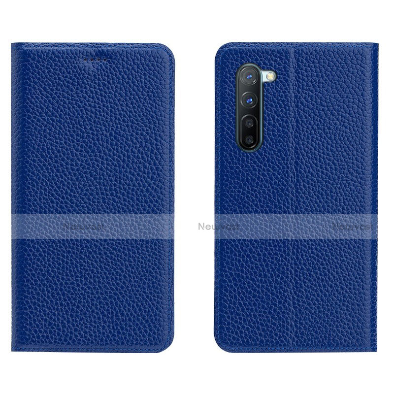 Leather Case Stands Flip Cover L05 Holder for Oppo Reno3 Blue